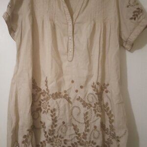 Monoreno women's top sizeM cream/brown embroidered short sleeves boho grunge